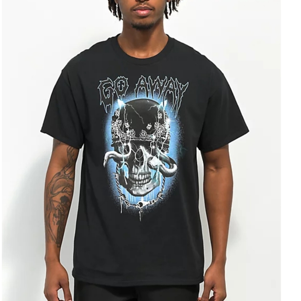 Live Fast graphic print tee VITRIOL Lg.'GO AWAY' black short sleeve skull snake